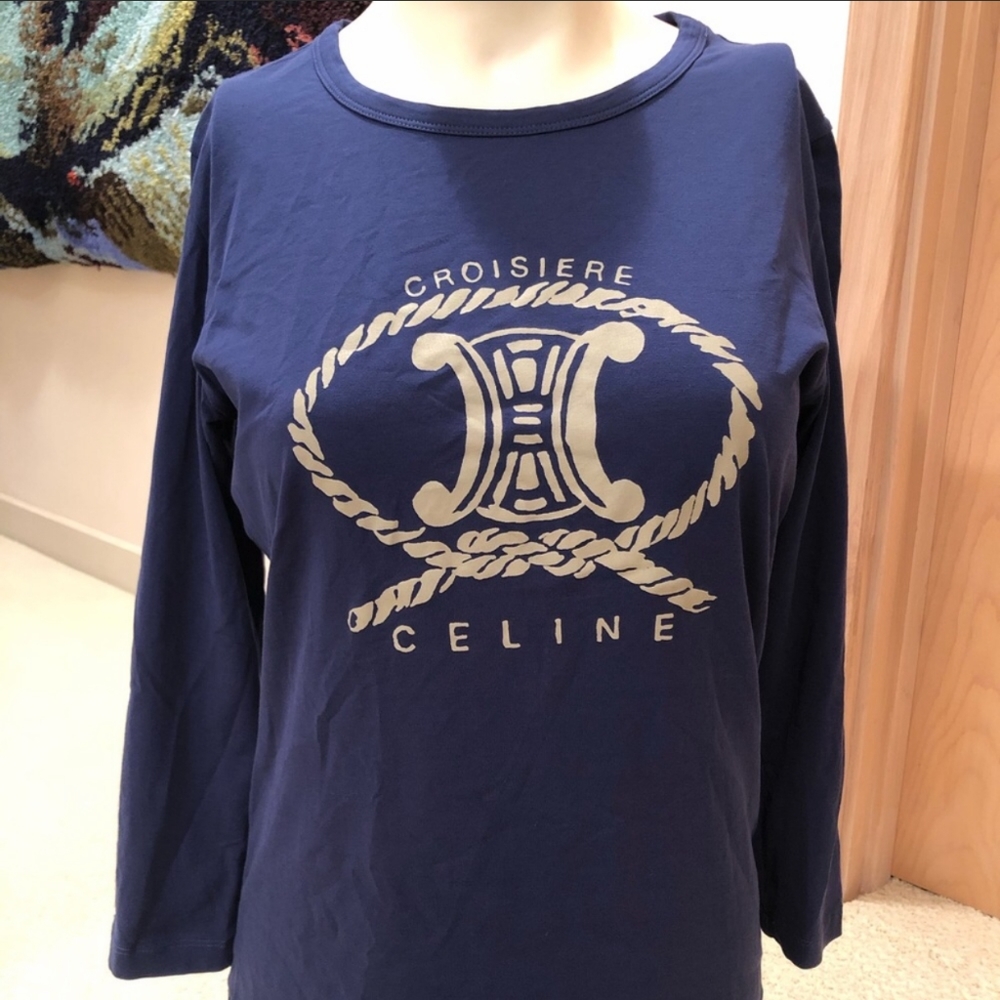 Authentic Celine Blue Shirt Top Women's Size Large